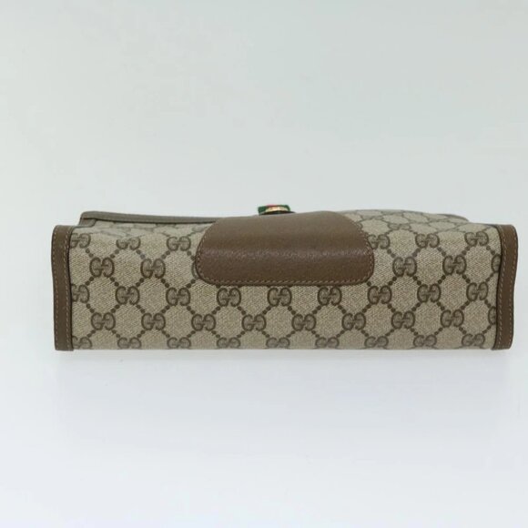 GUCCI GG Supreme Web Sherry Line Clutch Bag PVC Beige Red 89 01 033 Auth 68825 - Picture 7 of 14